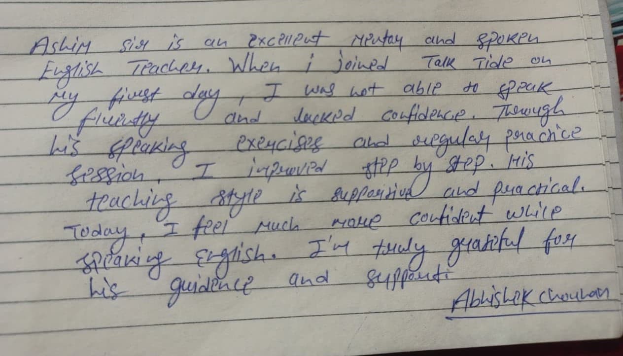 Testimonial from Abhishek Chauhan