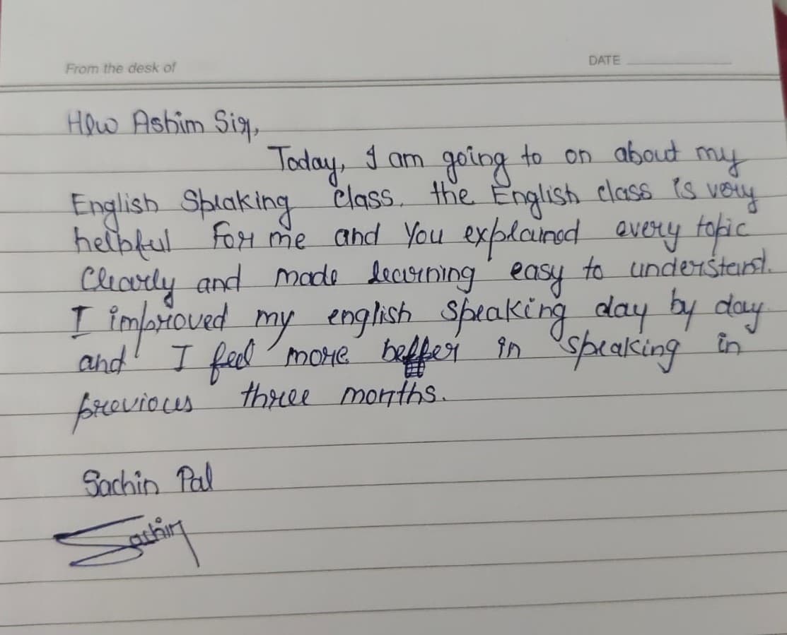 Testimonial from Sachin Pal